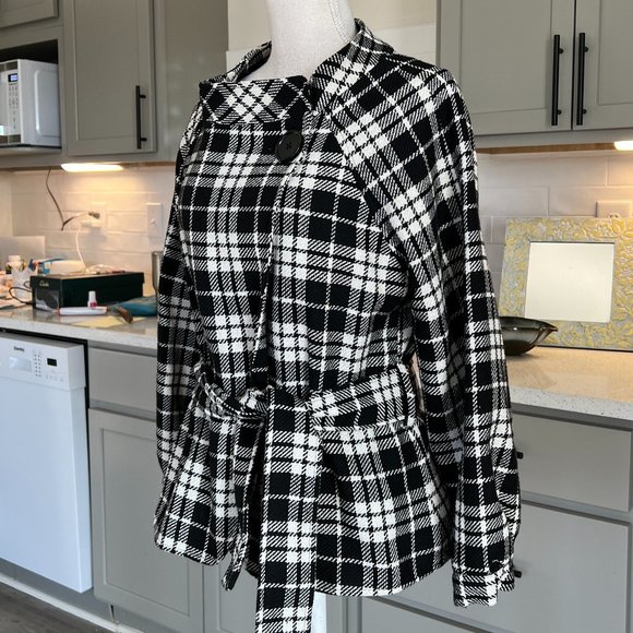 Worthington Black White Plaid Blazer with Button Detail Self Adjusting Tie Large - Picture 3 of 9